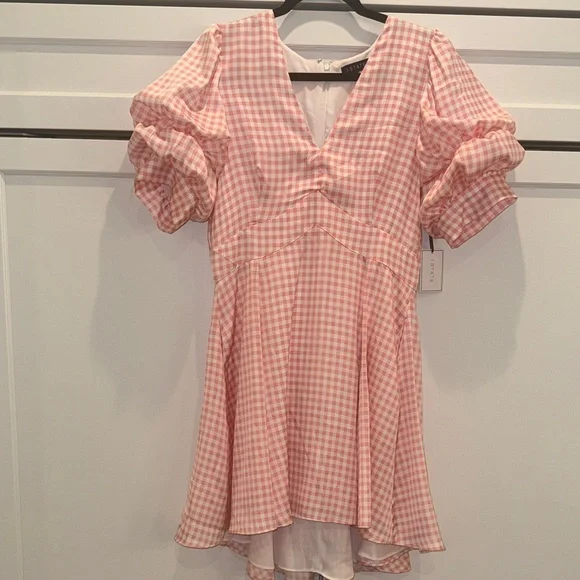 1. State Pink Gingham Bubble Sleeve Dress NWT - Picture 3 of 6